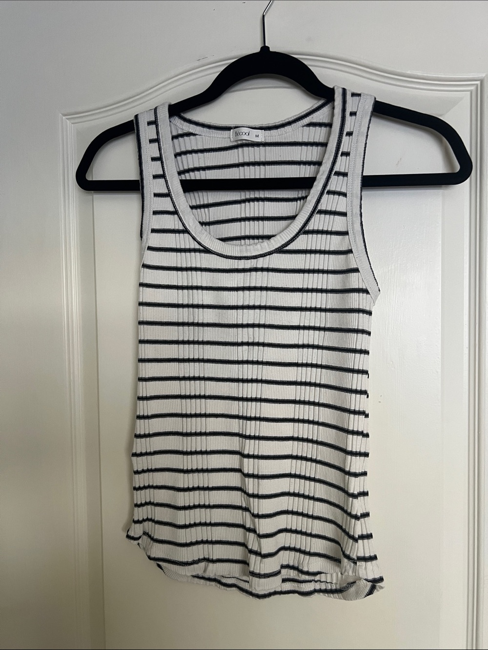 Striped Ribbed Scoop Neck Tank Top — Black & White